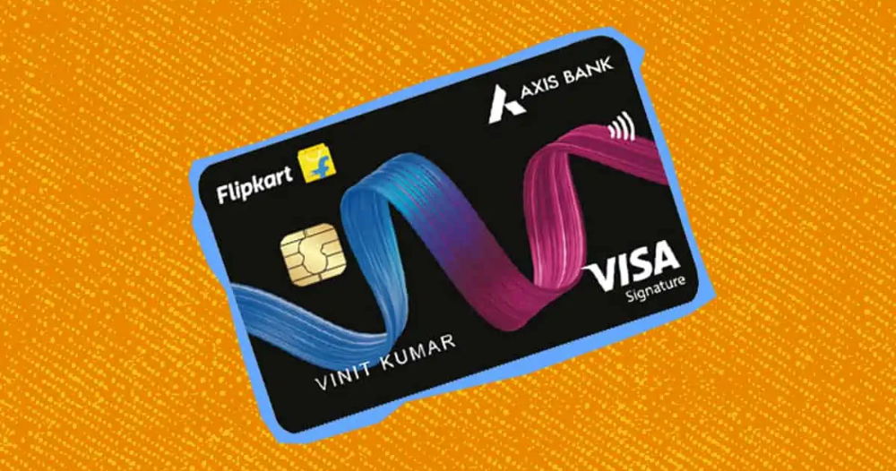 Flipkart Axis Bank Credit Card design featuring Visa logo,Flipkart Axis Bank co-branded credit card issued by Axis Bank,Illustration showing 5% cashback on Flipkart purchases,Visual breakdown of cashback rewards on Flipkart, Myntra, and Cleartrip,
